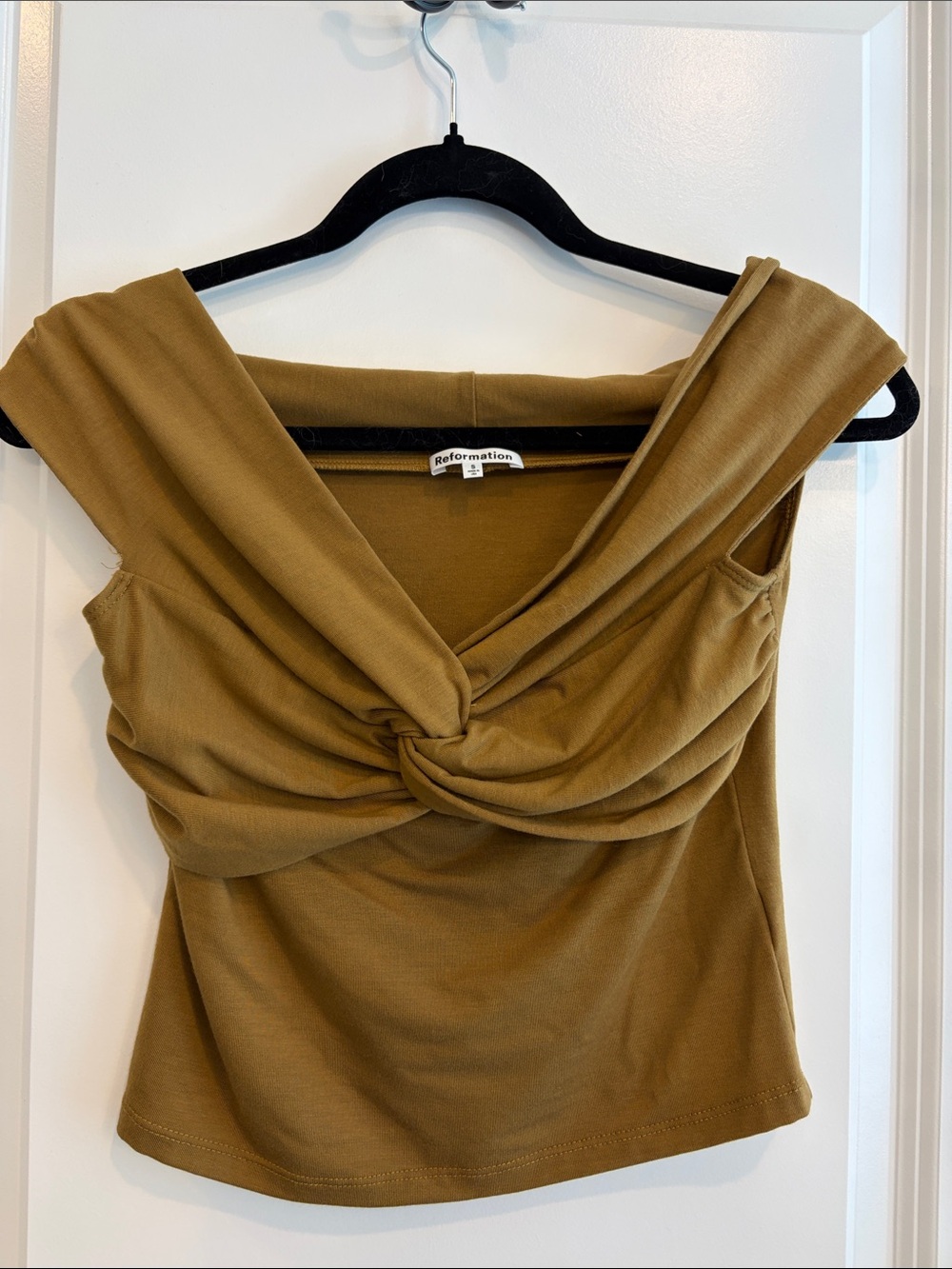 Reformation Knotted Mustard Sleeveless Top